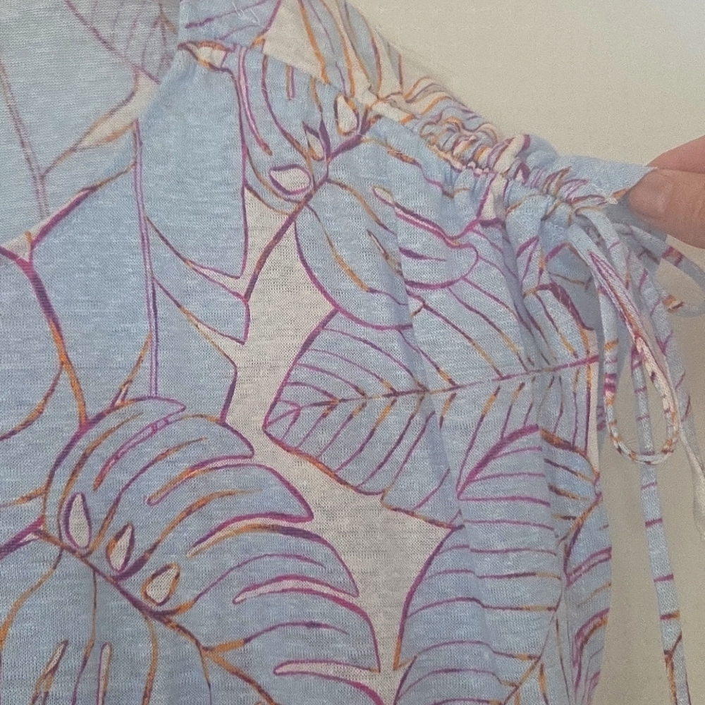 Cynthia Rowley Light Blue and Purple Leaf Blouse - Picture 9 of 9